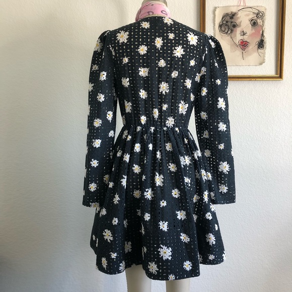 Maje Black Rayom Daisy Print Eyelet Dress Long Sle - Picture 10 of 12